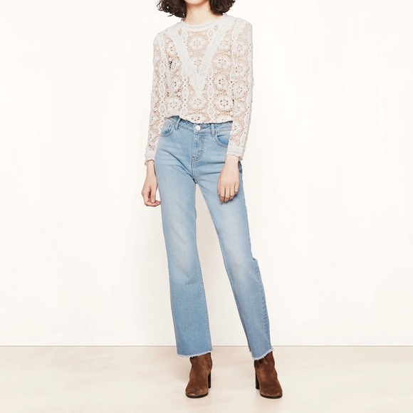 Maje Paxi Cropped Flare Jeans in Blue - Picture 2 of 3